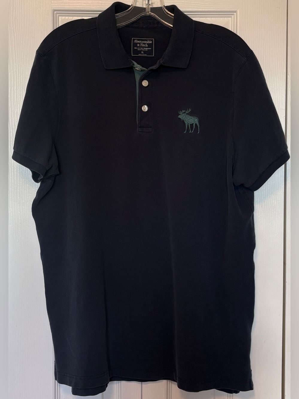 Vintage Y2K Abercrombie & Fitch Navy Blue Polo Shirt Big Embroidered Moose XL